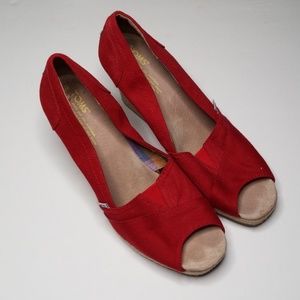 Toms Red Canvas Wedges